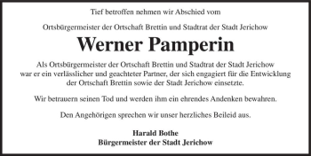 Traueranzeige von Werner Pamperin  von Magdeburger Volksstimme