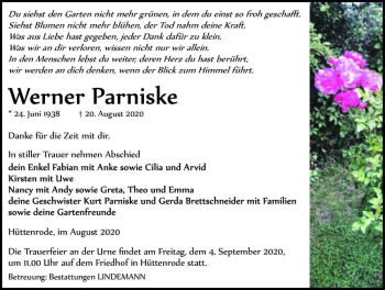 Traueranzeige von Werner Parniske  von Magdeburger Volksstimme