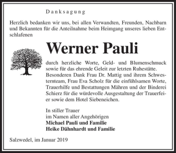 Traueranzeige von Werner Pauli  von Magdeburger Volksstimme