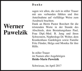Traueranzeige von Werner Pawelzik  von Magdeburger Volksstimme