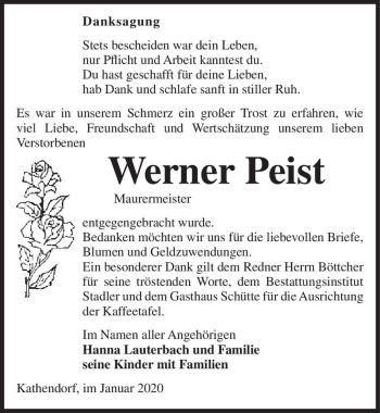 Traueranzeige von Werner Peist  von Magdeburger Volksstimme