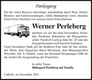 Traueranzeige von Werner Perleberg  von Magdeburger Volksstimme