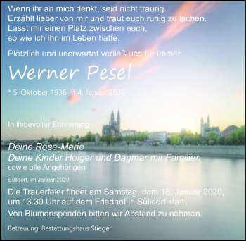 Traueranzeige von Werner Pesel  von Magdeburger Volksstimme