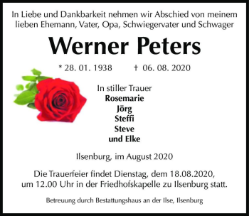 Traueranzeige von Werner Peters  von Magdeburger Volksstimme