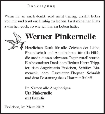 Traueranzeige von Werner Pinkernelle  von Magdeburger Volksstimme