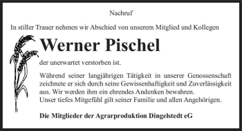 Traueranzeige von Werner Pischel  von Magdeburger Volksstimme
