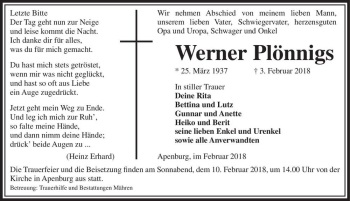 Traueranzeige von Werner Plönnigs  von Magdeburger Volksstimme