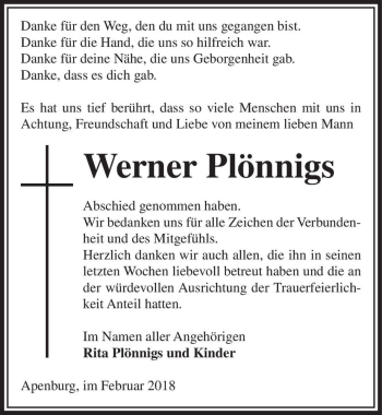 Traueranzeige von Werner Plönnigs  von Magdeburger Volksstimme