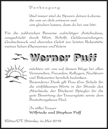 Traueranzeige von Werner Puff  von Magdeburger Volksstimme