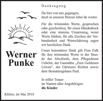 Traueranzeige von Werner Punke  von Magdeburger Volksstimme