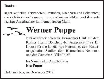 Traueranzeige von Werner Puppe  von Magdeburger Volksstimme