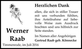Traueranzeige von Werner Raab  von Magdeburger Volksstimme
