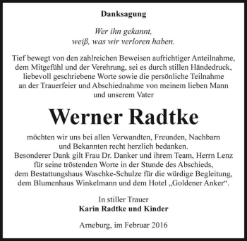 Traueranzeige von Werner Radtke  von Magdeburger Volksstimme