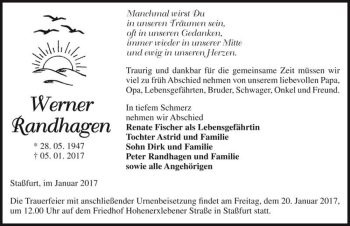 Traueranzeige von Werner Randhagen  von Magdeburger Volksstimme