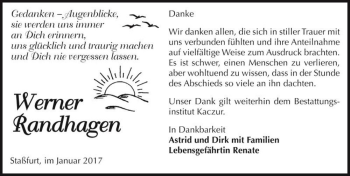 Traueranzeige von Werner Randhagen  von Magdeburger Volksstimme