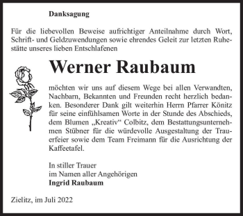 Traueranzeige von Werner Raubaum  von Magdeburger Volksstimme