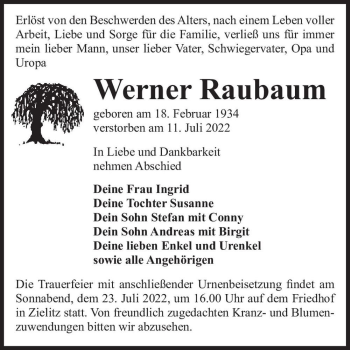 Traueranzeige von Werner Raubaum  von Magdeburger Volksstimme