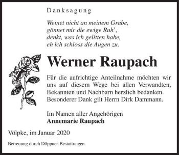 Traueranzeige von Werner Raupach  von Magdeburger Volksstimme