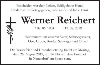 Traueranzeige von Werner Reichert  von Magdeburger Volksstimme