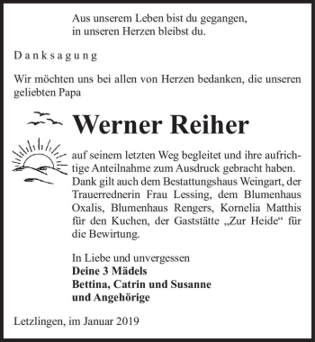 Traueranzeige von Werner Reiher  von Magdeburger Volksstimme