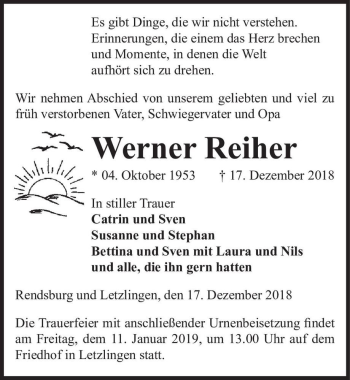 Traueranzeige von Werner Reiher  von Magdeburger Volksstimme