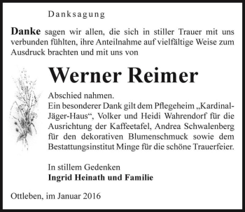 Traueranzeige von Werner Reimer  von Magdeburger Volksstimme