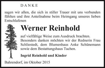 Traueranzeige von Werner Reinhold  von Magdeburger Volksstimme