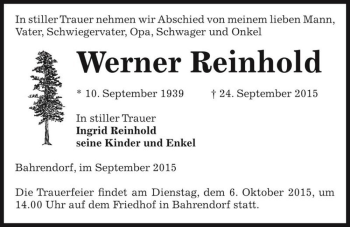 Traueranzeige von Werner Reinhold  von Magdeburger Volksstimme