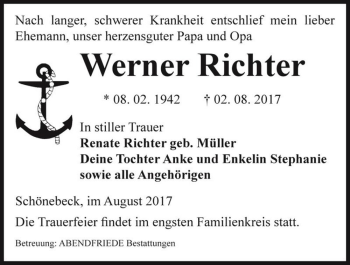 Traueranzeige von Werner Richter  von Magdeburger Volksstimme