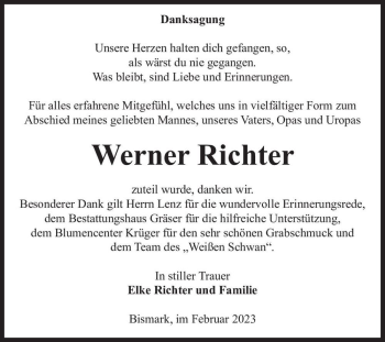 Traueranzeige von Werner Richter  von Magdeburger Volksstimme