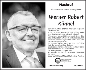 Traueranzeige von Werner Robert Kühnel  von Magdeburger Volksstimme