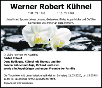 Traueranzeige von Werner Robert Kühnel  von Magdeburger Volksstimme