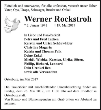Traueranzeige von Werner Rockstroh  von Magdeburger Volksstimme