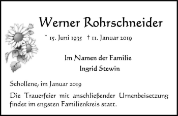 Traueranzeige von Werner Rohrschneider  von Magdeburger Volksstimme