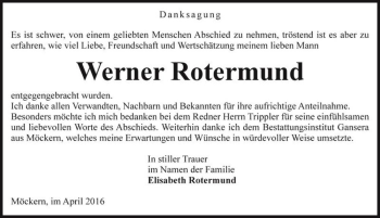 Traueranzeige von Werner Rotermund  von Magdeburger Volksstimme