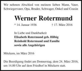 Traueranzeige von Werner Rotermund  von Magdeburger Volksstimme
