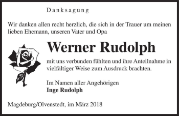 Traueranzeige von Werner Rudolph  von Magdeburger Volksstimme