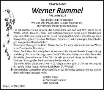 Traueranzeige von Werner Rummel  von Magdeburger Volksstimme