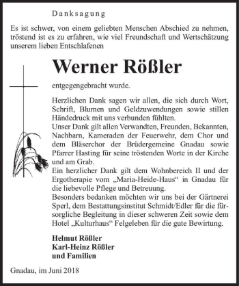Traueranzeige von Werner Rößler  von Magdeburger Volksstimme