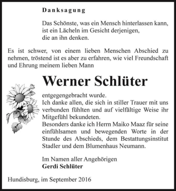 Traueranzeige von Werner Schlüter  von Magdeburger Volksstimme