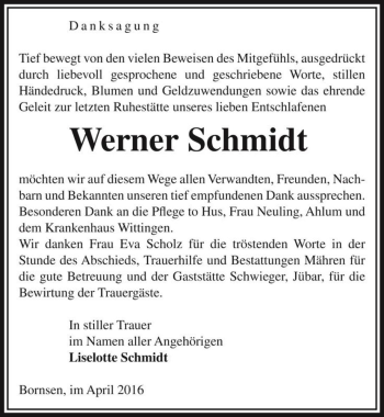 Traueranzeige von Werner Schmidt  von Magdeburger Volksstimme