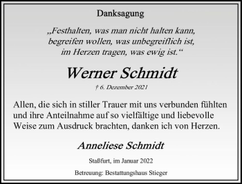 Traueranzeige von Werner Schmidt  von Magdeburger Volksstimme