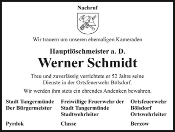 Traueranzeige von Werner Schmidt  von Magdeburger Volksstimme