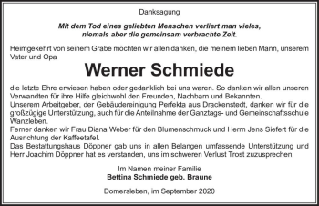 Traueranzeige von Werner Schmiede  von Magdeburger Volksstimme