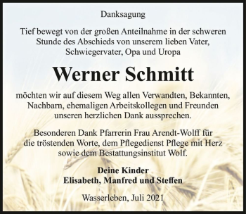 Traueranzeige von Werner Schmitt  von Magdeburger Volksstimme