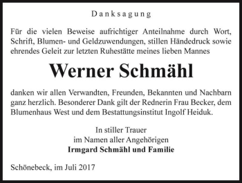 Traueranzeige von Werner Schmähl  von Magdeburger Volksstimme