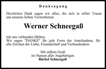 Traueranzeige von Werner Schneegaß  von Magdeburger Volksstimme