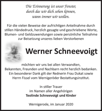 Traueranzeige von Werner Schneevoigt  von Magdeburger Volksstimme