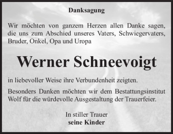 Traueranzeige von Werner Schneevoigt  von Magdeburger Volksstimme