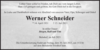 Traueranzeige von Werner Schneider  von Magdeburger Volksstimme